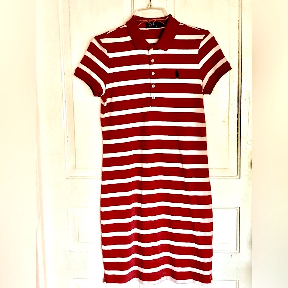 Women’s Polo Ralph Lauren Red and White Striped T-shirt Shift Dress Size M
